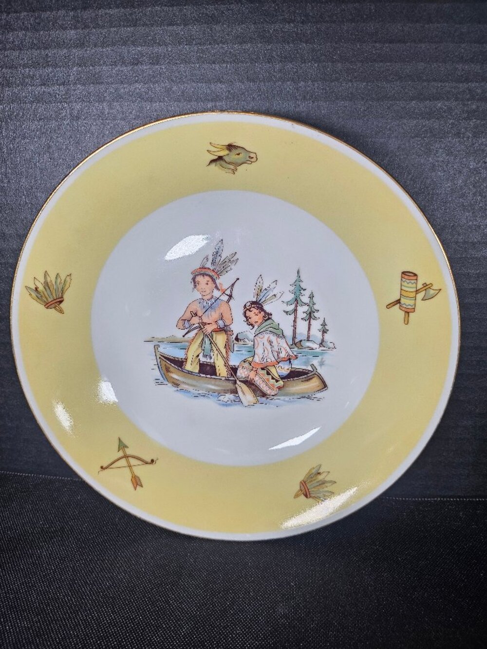 Rare MZ Czechoslovakia 1930 Native Children In Canoe Porcelain Shallow Bowl